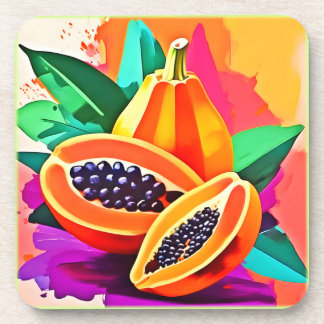 Sliced Papaya Pop Art Beverage Coaster
