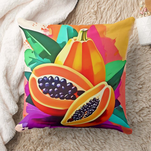 Sliced Papaya Pop Art Throw Pillow (Blanket)