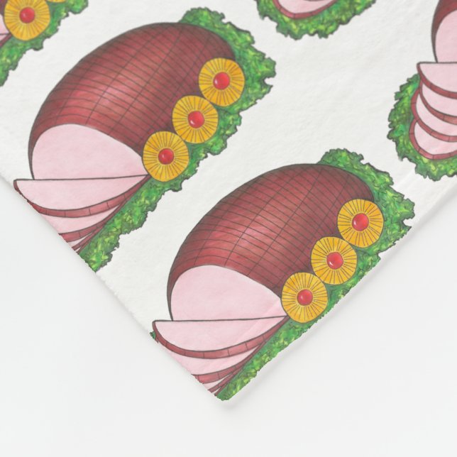 Sliced Pink Ham Christmas Easter Holiday Dinner Fleece Blanket (Corner)