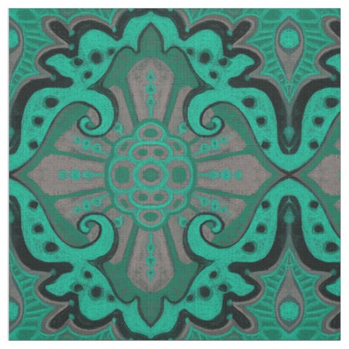 Sliced pomegranat mint  gray bohemian pattern fabric