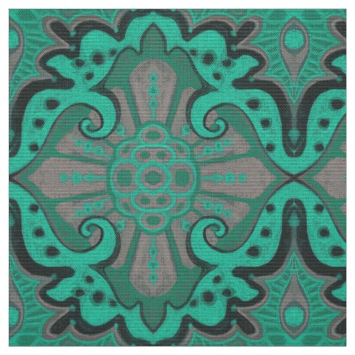 Sliced pomegranat, mint & gray, bohemian pattern fabric