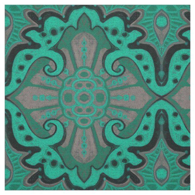 Sliced pomegranat, mint & gray, bohemian pattern fabric (Swatch)