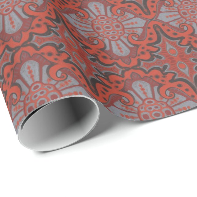 "Sliced pomegranat" orange, grey & black pattern Wrapping Paper (Roll Corner)