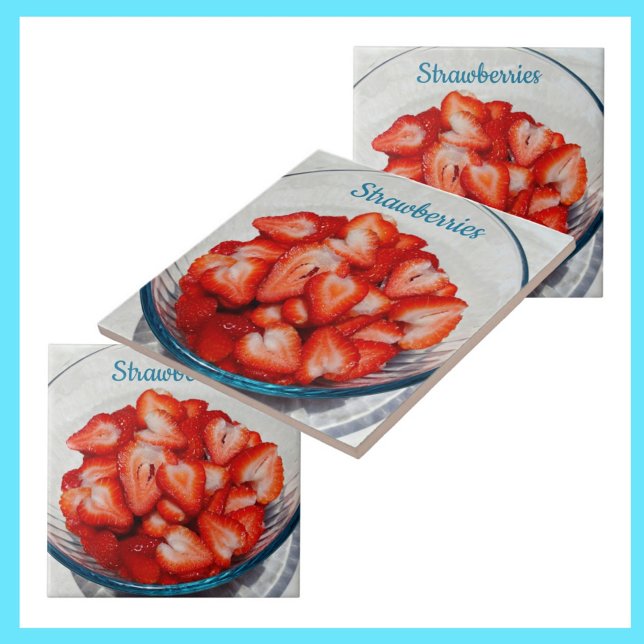 Sliced Red Strawberries in Bowl Photographic gray Ceramic Tile (Creator Uploaded)