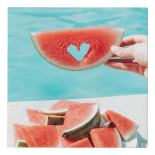 Sliced watermelon on white paper faux canvas print