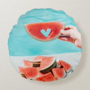 Sliced watermelon on white paper round pillow
