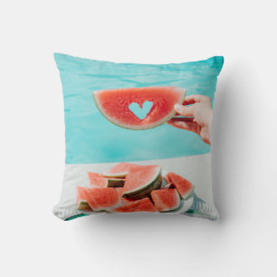 Sliced watermelon on white paper throw pillow