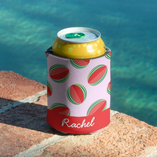 Sliced watermelon pattern on pink can cooler