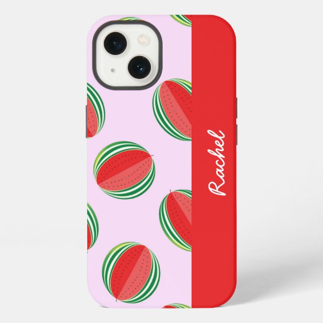 Sliced watermelon pattern on pink iphone case (Back)