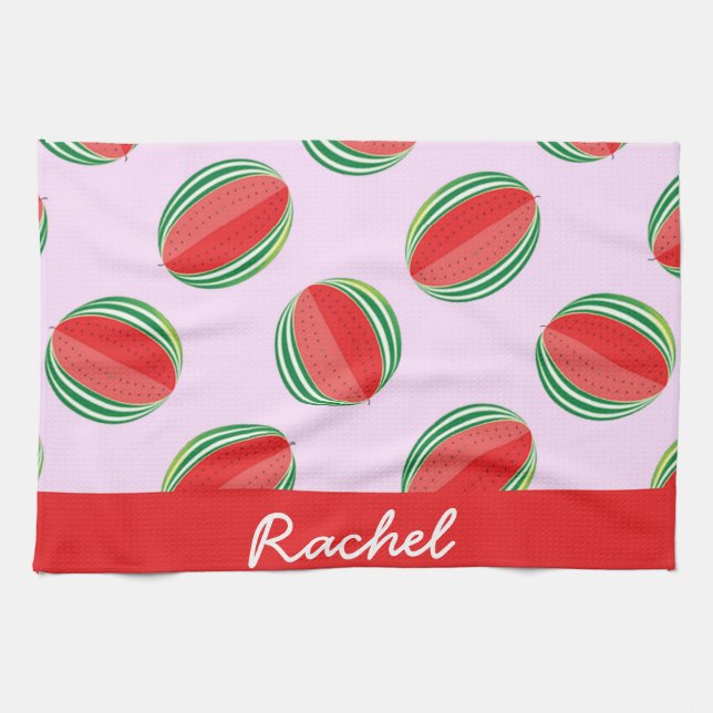 Sliced watermelon pattern on pink kitchen towel (Horizontal)