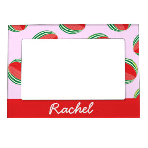 Sliced watermelon pattern on pink magnetic frame