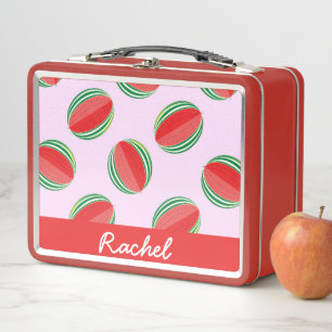 Sliced watermelon pattern on pink metal lunch box