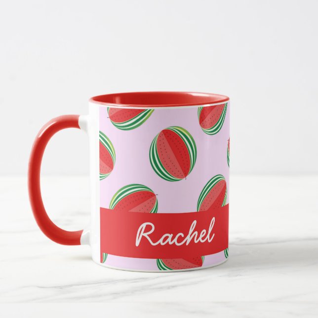 Sliced watermelon pattern on pink mug (Left)