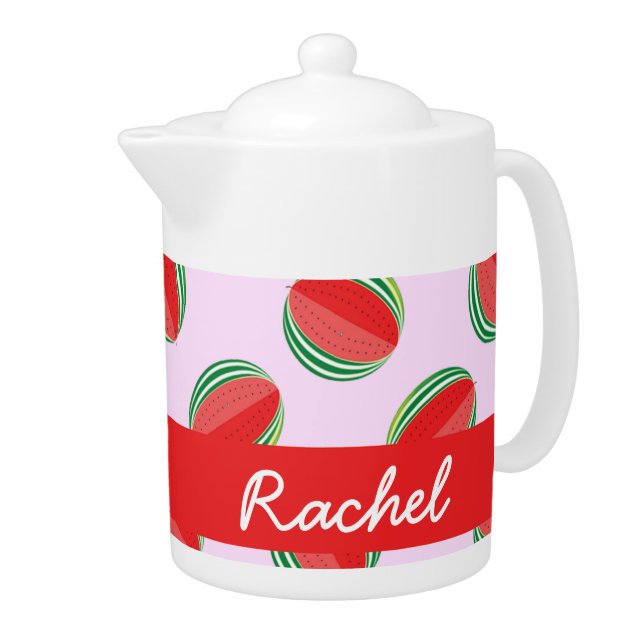 Sliced watermelon pattern on pink teapot (Right)