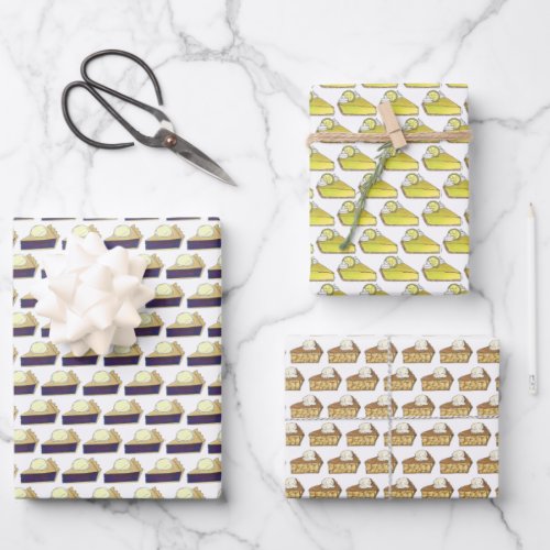 Slices Apple Blueberry Key Lime Fruit Pie Piece Wrapping Paper Sheets