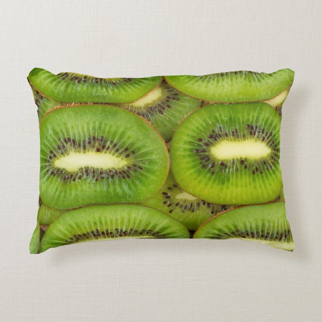 Slices of fresh and ripe kiwi fruit in rowsbrown,c accent pillow (Front)