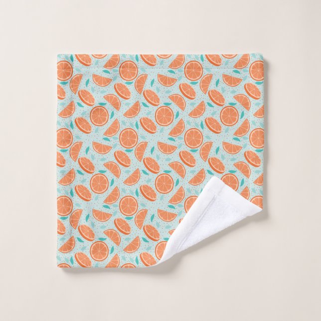 Slices of Oranges Pattern-Teal Background Floral  Wash Cloth (Wash Cloth)