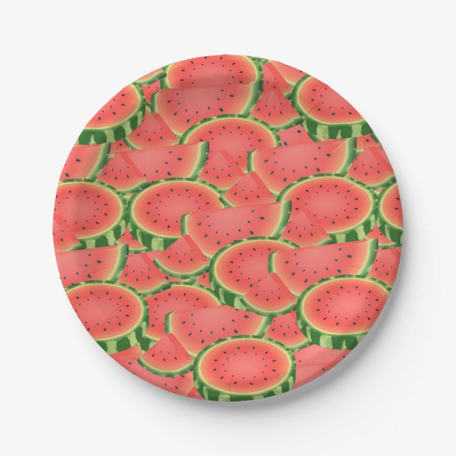 Slices of Watermelon Pattern Paper Plates (Front)
