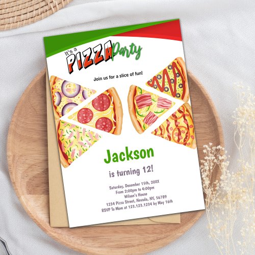 Slices Pizza Birthday Invitations