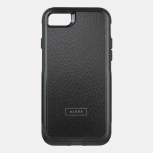 Slick Black Faux Leather Monogram OtterBox Commuter iPhone SE/8/7 Case
