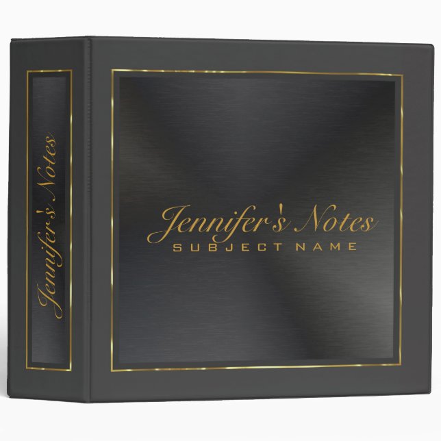 Slick Black Monochromatic Metallic Design 3 Ring Binder (Front/Spine)
