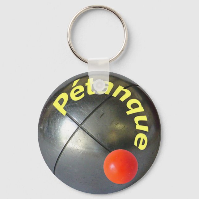 Slick design of a steel Petanque ball Keychain (Front)