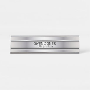 Slick Gray Metal Desk Name Plate