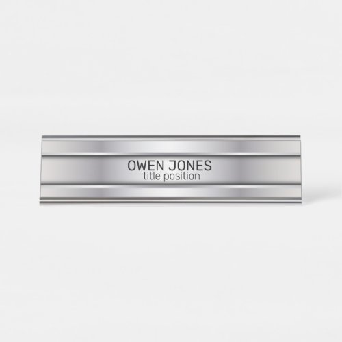 Slick Gray Metal Desk Name Plate