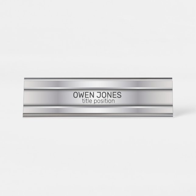Slick Gray Metal Desk Name Plate (Front)