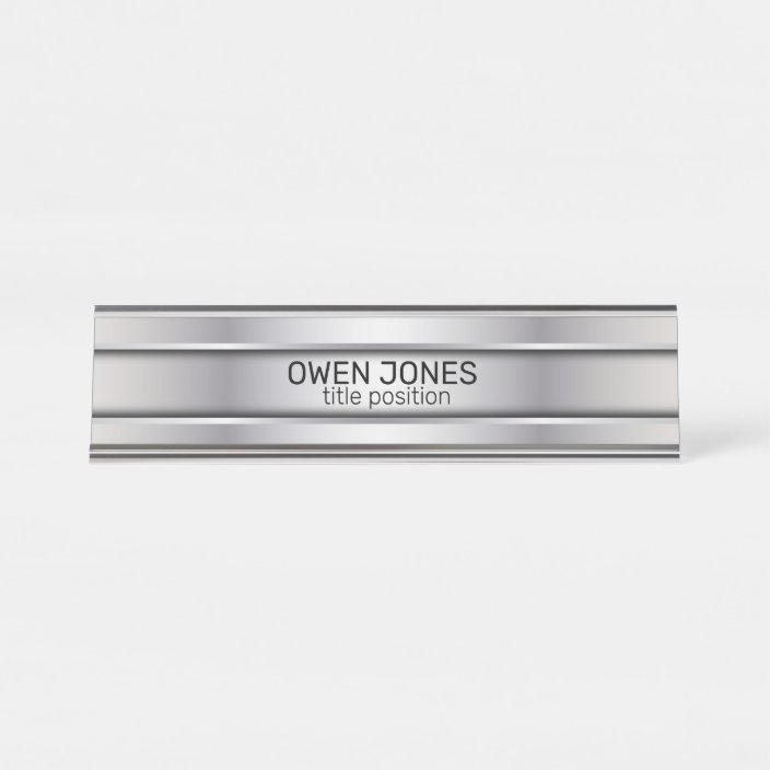 Slick Gray Metal Desk Name Plate