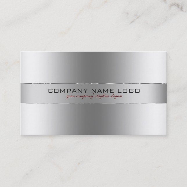 Slick Modern Silver Gray Stainless Steel Look Business Card (Front)