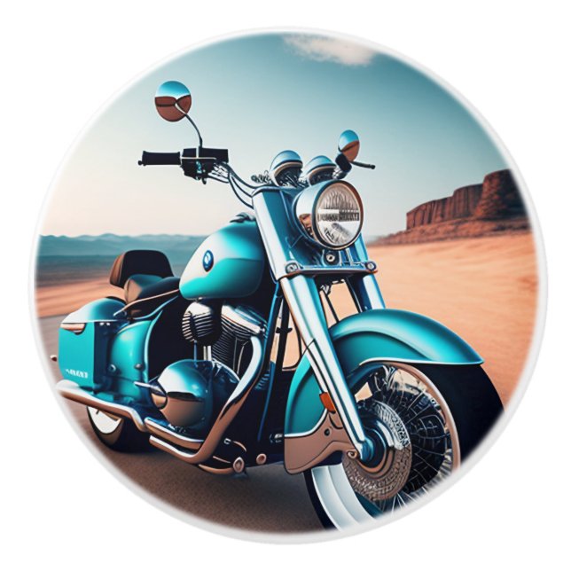 Slick Motorcycle Blue Beach Ceramic Knob (Front)