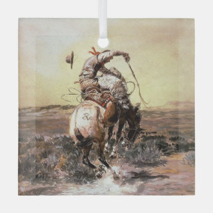 “Slick Rider” Western Art by Charles M Russell Glass Ornament