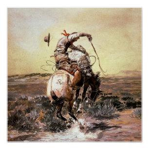 “Slick Rider” Western Art by Charles M Russell Poster