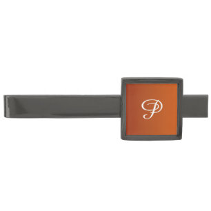 Slick Terrocotta on GraySilver Design- Monnogram P Gunmetal Finish Tie Bar