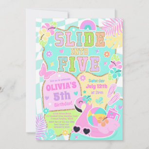 Slide Into Five Preppy Girl Pool Party Birthday Invitation