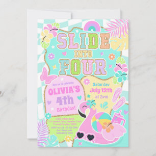 Slide Into Four Preppy Girl Pool Party Birthday Invitation