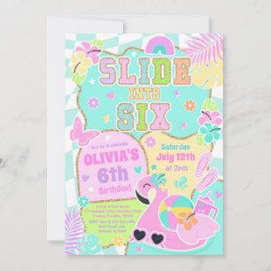 Slide Into Six Preppy Girl Pool Party Birthday Invitation