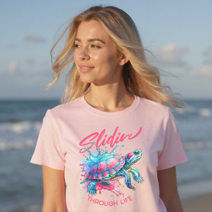 Slidin' Through Life Turtle Colorful Watercolor T-Shirt