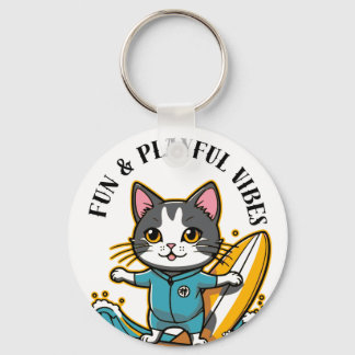 Sliding Cat Fun & Playful Vibes Keychain