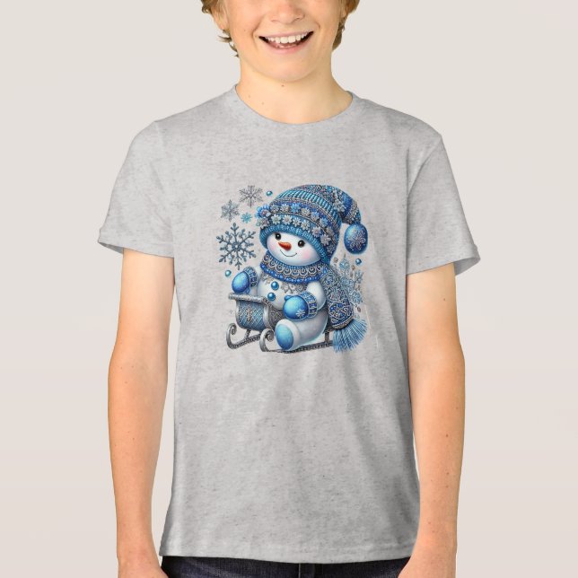Sliding Snowman Boys T-Shirt Tri-Blend Shirt (Front)