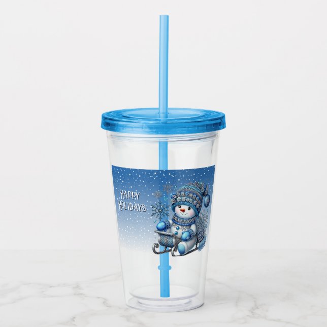 Sliding Snowman Christmas Holiday Acrylic Tumbler (Front)