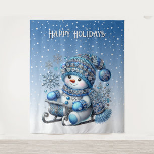 Sliding Snowman Christmas Holiday Backdrop