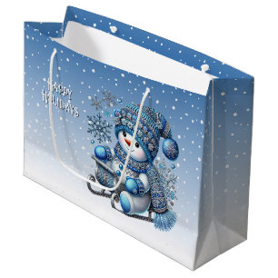 Sliding Snowman Christmas Holiday Gift Bag