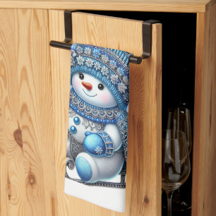 Sliding Snowman Christmas Holiday Kitchen Towel