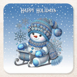 Sliding Snowman Christmas Holiday Paper Coaster