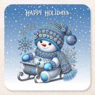 Sliding Snowman Christmas Holiday Paper Coaster