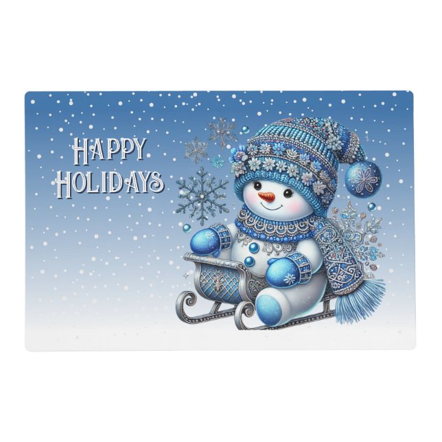 Sliding Snowman Christmas Holiday Paper Placemat (Back)