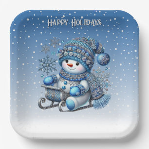 Sliding Snowman Christmas Holiday Paper Plate