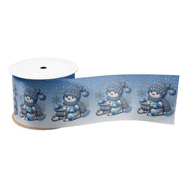 Sliding Snowman Christmas Holiday Satin Ribbon (Spool)